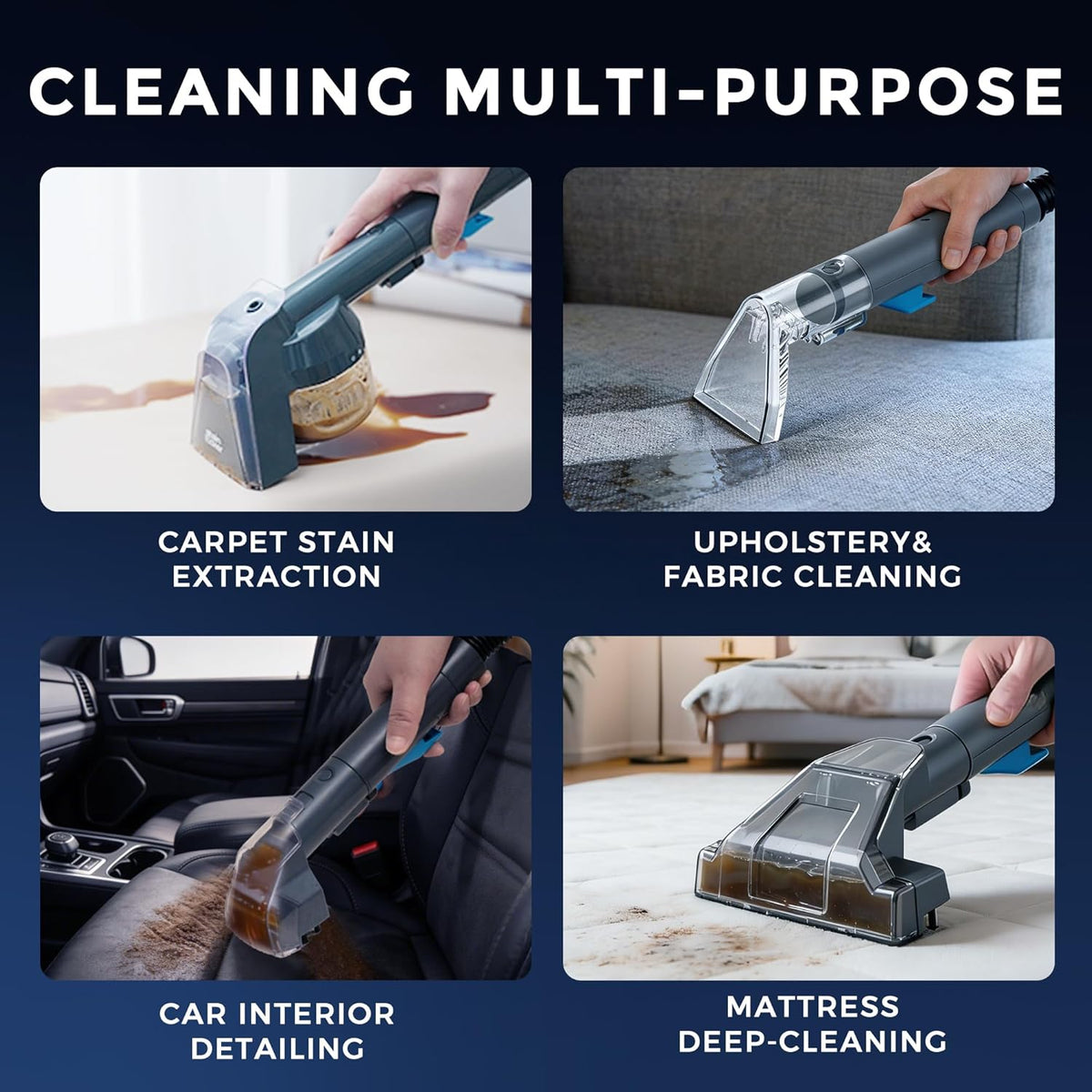 Hausmeister Hydroflex Pro Portable Carpet Cleaner and Pet Stain Remover, Upholstery Spot Cleaner Machine for Couch, Car Interior, Deep Cleaning Vacuum (Machine + 1 Solution & multi attachments)