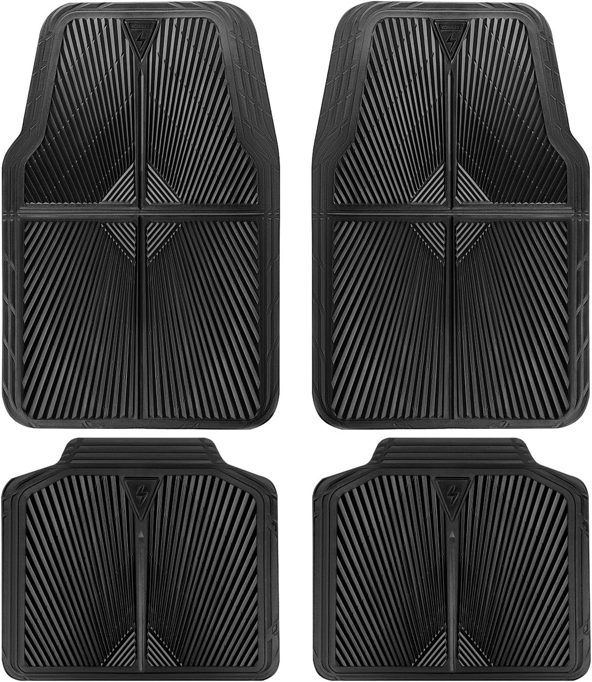 CAR PASS Rubber Car Floor Mats, All Weather Waterproof Car Mats, Universal Trim to Fit for Automotive, SUVs, Trucks, Vehicles, Anti-Slip Easy Clean, Heavy Duty Full Set 4 Piece, Black