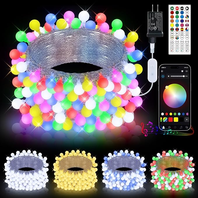 OMIKA 50FT 100 LED Smart Color Changing Globe String Lights, Smart Fairy Lights APP & Remote Control, Music Sync Twinkle Light, 100+ Dynamic Mode for Bedroom Classroom Party Christmas Decoration