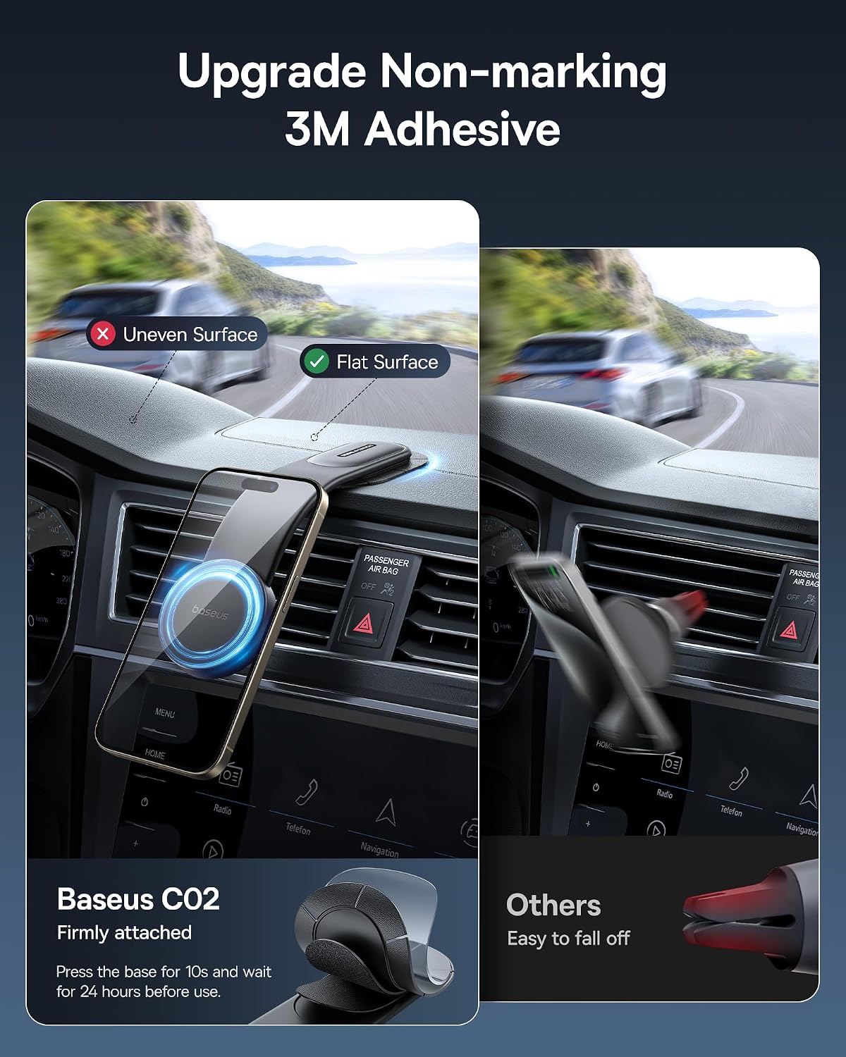 Baseus for Magsafe Car Mount, 25N Magnetic Phone Holder for Car, Cell Phone Car Mount Compatible with iPhone 17 to 13 Pro Plus Max Mini, Bendable Memory Titanium Alloy for All Dashboard