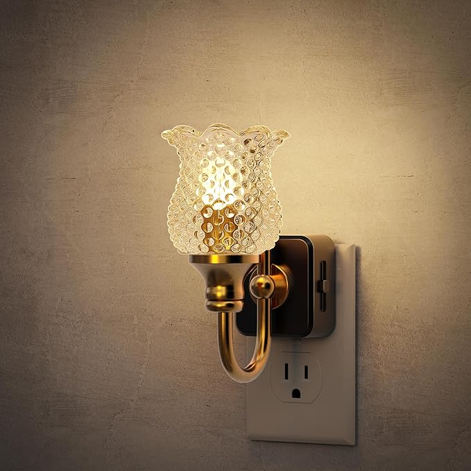 JandCase Night Light, Glass Night Lights Plug into Wall, Dimmable Floral LED