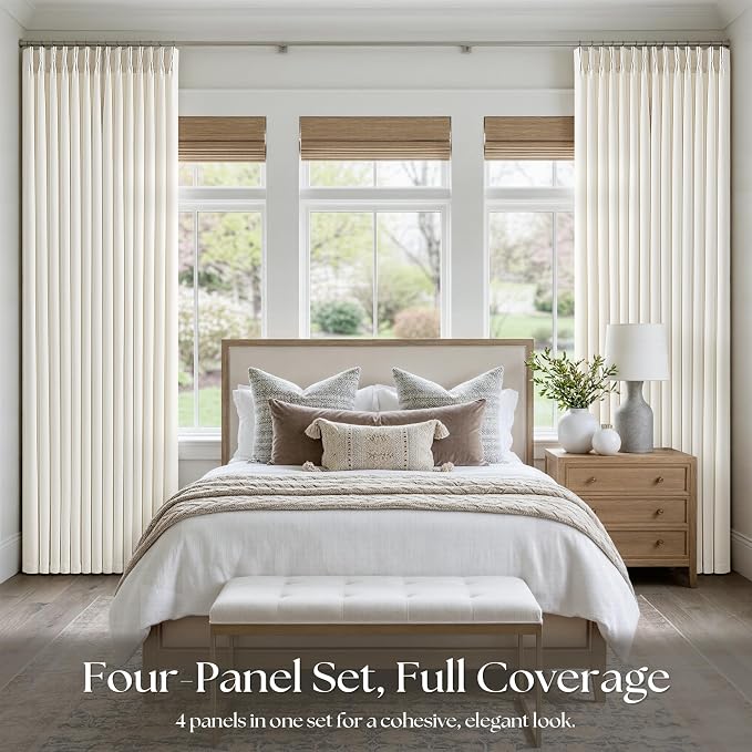 Natural Cream Linen Pinch Pleated 94 Inch Curtains