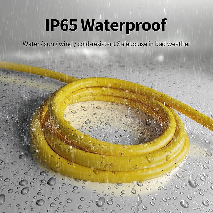 POWGRN 10 ft 12/3 Outdoor Extension Cord Waterproof Heavy Duty with Lighted Indicator End 12 Gauge 3 Prong, Flexible Cold-Resistant Long Power Cord Outside, 15Amp 1875W SJTW Yellow ETL Listed