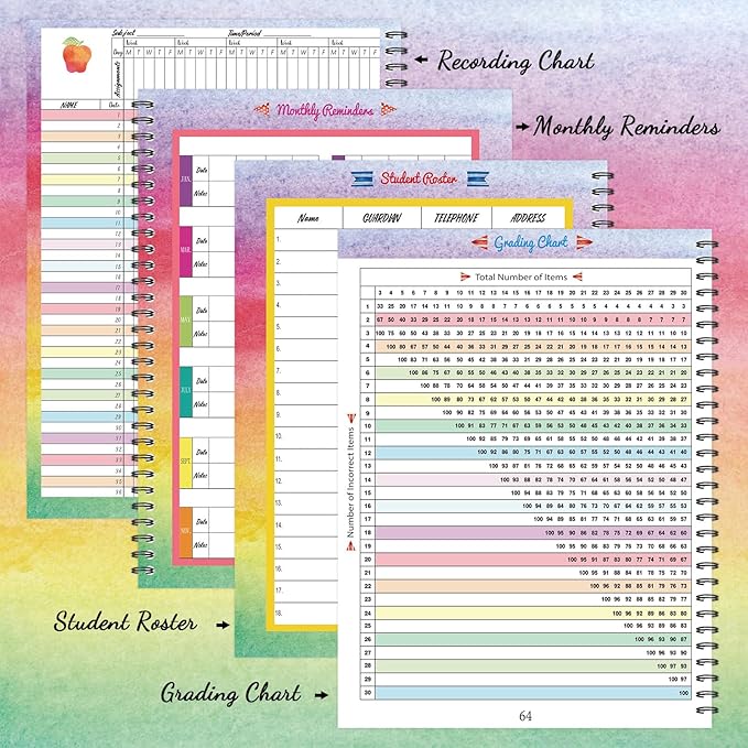 Faccito 8.3'' x 11'' Teacher Record Book 2025 Grade Book Undated Attendance