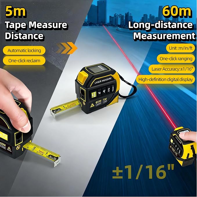4-in-1 Laser Tape Measure with Level, 16Ft Ruler, 197Ft Laser | Almighty