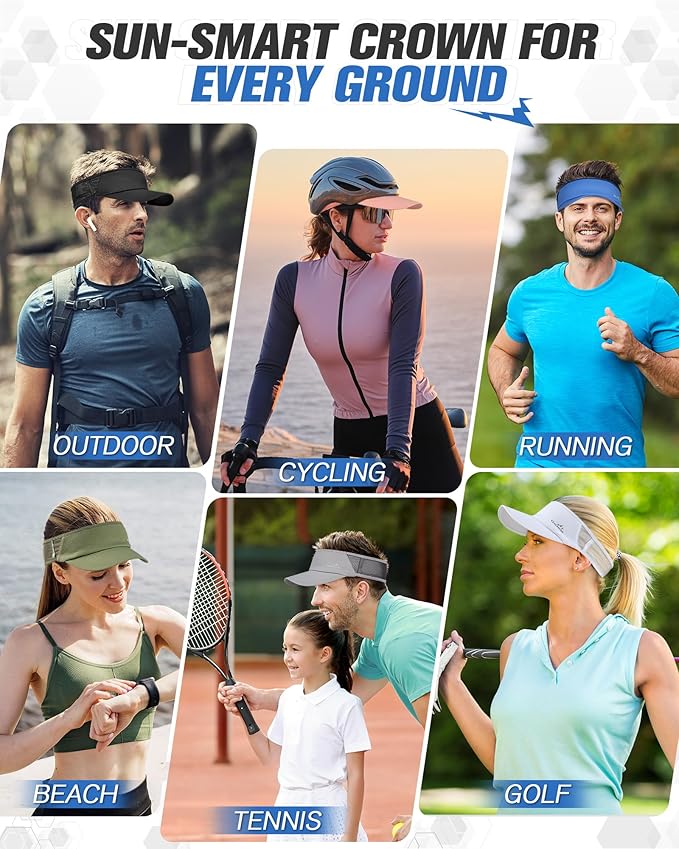 GXCROR Sports Sun Visor Hat Men Women, Lightweight Breathable Quick Dry Sports Sun Hat for Running Golf Tennis