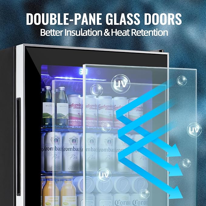 3.5 Cu.ft Beverage Refrigerator Cooler with 125 Can, Mini Fridge with LED Light for Soda Beer or Cans Beverage Temp Digital Display Adjustable Shelves Suit for Home, Office, Dorm