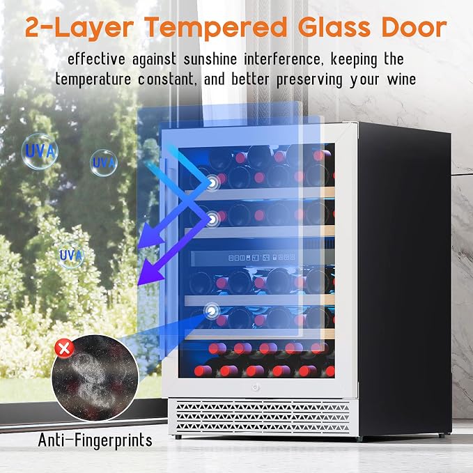 Albott 24 Inch Wine Fridge, Dual Zone 49 Bottle Wine Cooler | Includes Digital Temperature Control, Reversible Double-Layer Glass Door, Built-in or Freestanding Design, 41–68℉