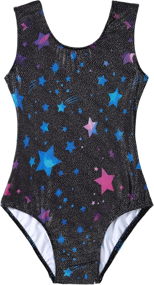 Domusgo Gymnastics Leotards - Sparkly Black One-Piece Tumbling Outfit for Girls 10-12 Years Old