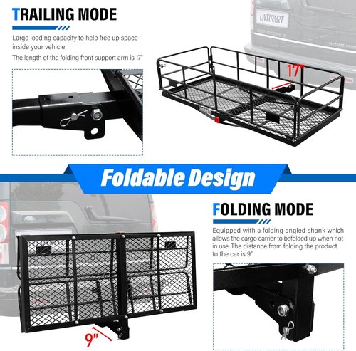 LWTURMRT Cargo Carrier Basket - 58" x 24" x 14" Folding Hitch Mount for SUVs | 500LBS Capacity, Black with Bag