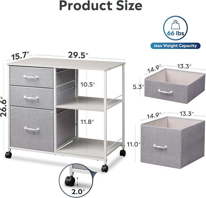 DEVAISE 3 Drawer Mobile File Cabinet, Rolling Printer Stand