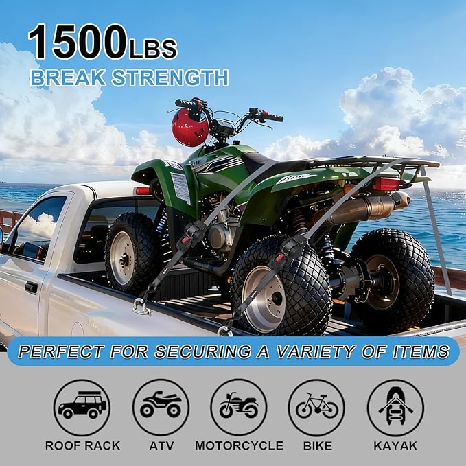 Retractable Ratchet Straps12FT Automatic Ratchet Tie Down Straps Self Ratcheting Cargo Straps for Motorcycle, Truck, Boat