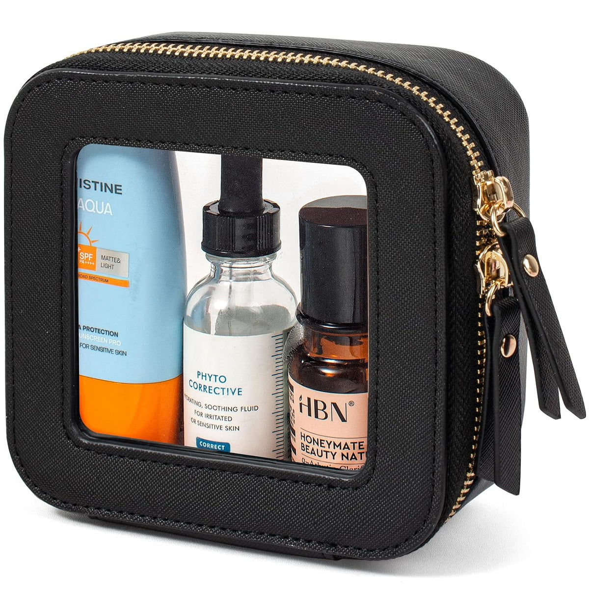 LETGO Clear Sunscreen Makeup Bags,Small Makeup Bag for Purse,Mini Clear Makeup Pouch Purse Organizer Fit Carry-on Travel Essentials,Cute Cosmetic Bags Car Accessories for Women (Mini-Black)