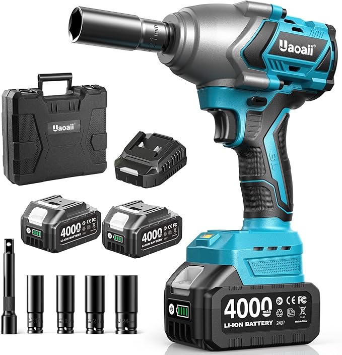 1/2 Impact Wrench 1200N.m, 1/2 Impact Gun & 2x 21V 4000mAh Batteries, Fast Charger, 4 Sockets & Storage Box, High Torque Impact Drive for Lug Nuts, Cars, Tires