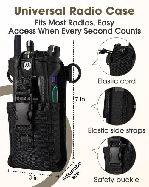 Juecstr Radio Holster Set, Includes Adjustable Wide Reflective Radio Strap, Metal Clips and Moveable Mic Holder. Anti-Sway Strap for Medical Calls, Warehouse, Construction