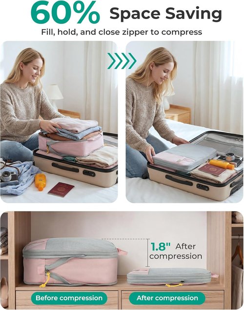 BAGSMART Compression Packing Cubes - Lightweight Travel Organizer Bags | Set of 6 for Space Saving Essentials
