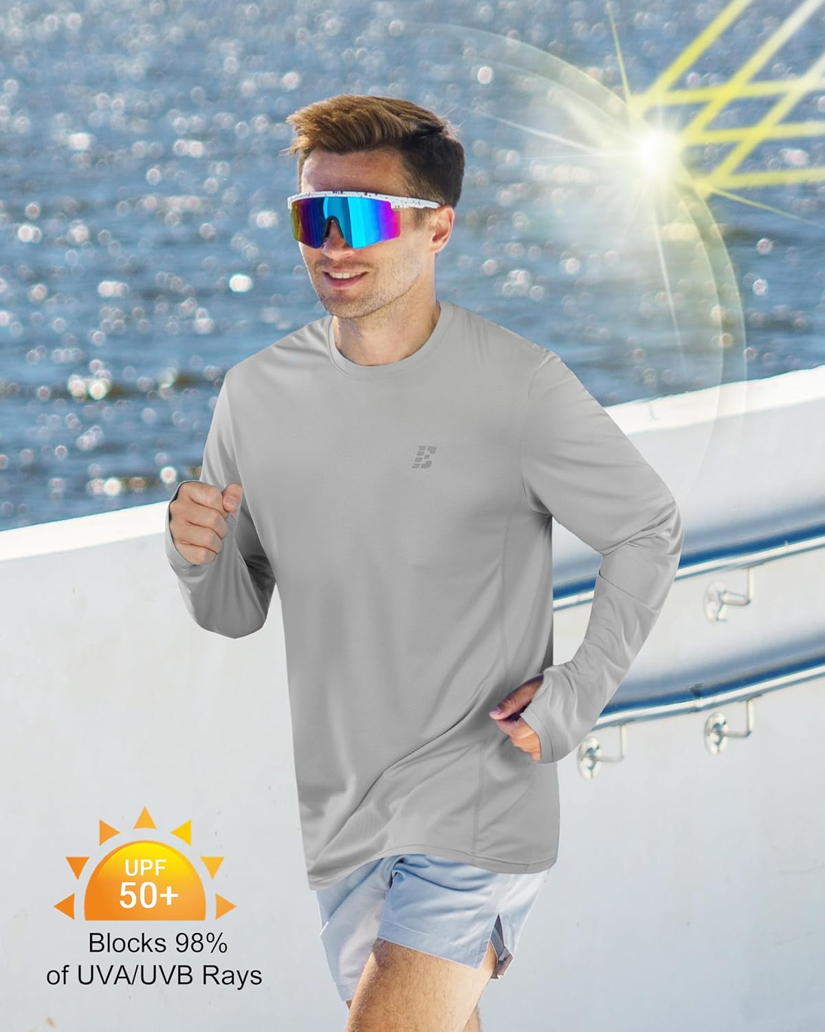 Skiennix Men's UPF 50+ Sun Protection Shirt - Lightweight UV Long Sleeve Swim Rash Guard for Hiking & Fishing