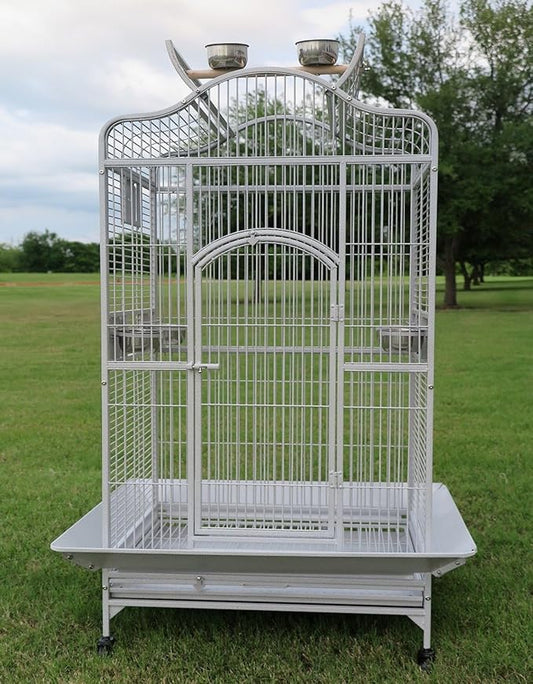 2 Color, Extra Large Wrought Iron Dome Top for Macaw Goffin's Cockatoo Cockatiels African Grey Amazon Parrots Green Cheek Conures Caique Bird Cage with Rolling Stand