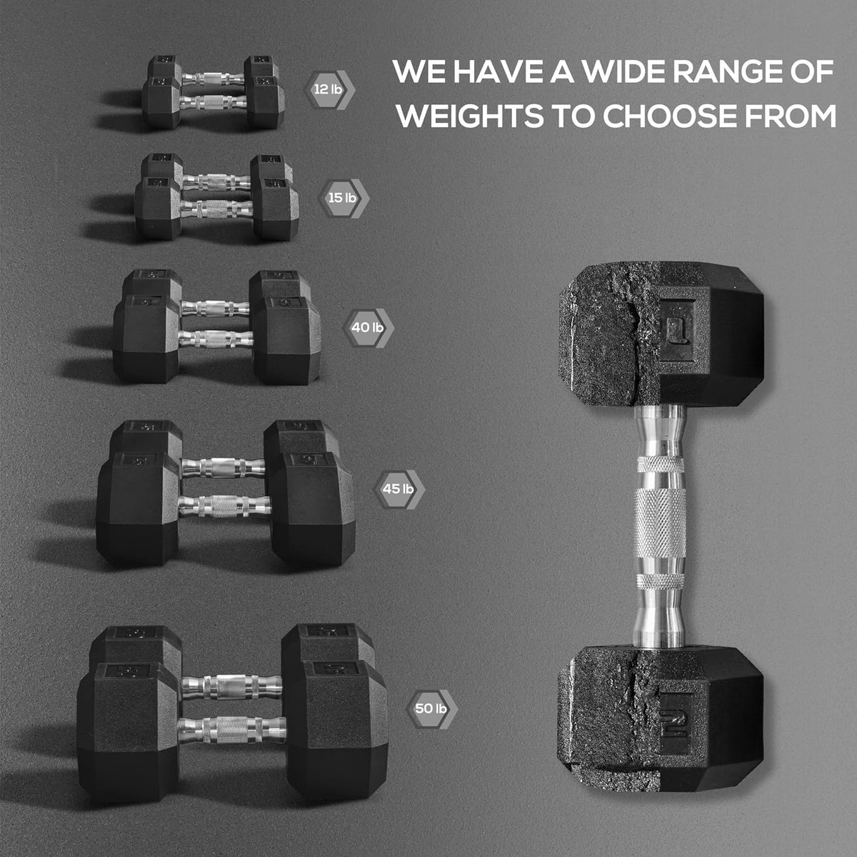 Sozier Hex Dumbbell Set - Rubber Weights with Non-Slip Handles | 2 x 12lbs, 2 x 15lbs, 2 x 40lbs, 2 x 45lbs, 2 x 50lbs for Home Gym Fitness