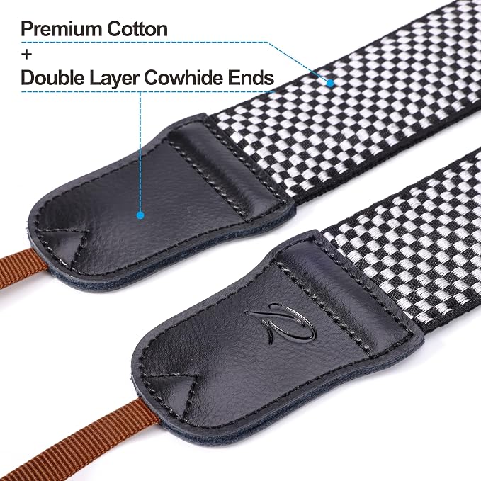 Padwa Lifestyle Black and White Fine Plaid Camera Strap