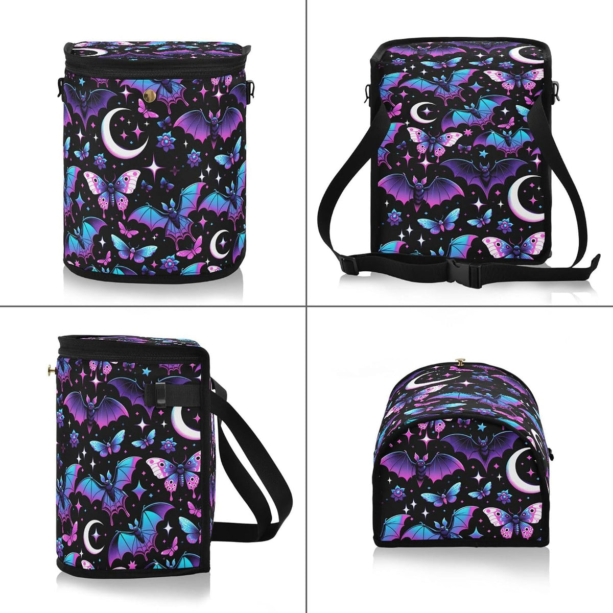 Mnsruu Car Trash Can with Lid, Neon Purple and Bats Stars and Moons Car Trash Bag Hanging Organizers and Storage for Front Back Seat, Leak-Proof Trash Bin