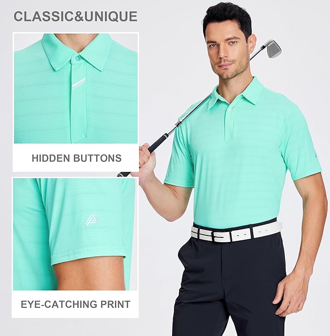 Esabel.C Jacquard Golf Shirts for Men Moisture Wicking Short Sleeve Performance Dry Fit Active Mens Polo Shirts