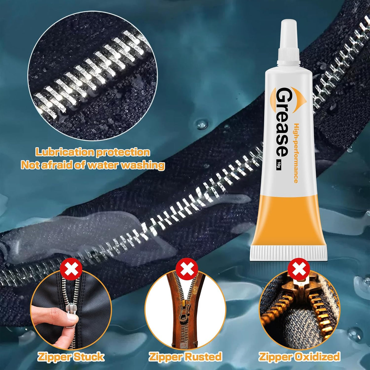 Zipper Lubricant by Skiennix - 5 Pack Instant Waterproof Zip Grease for Metal & Plastic
