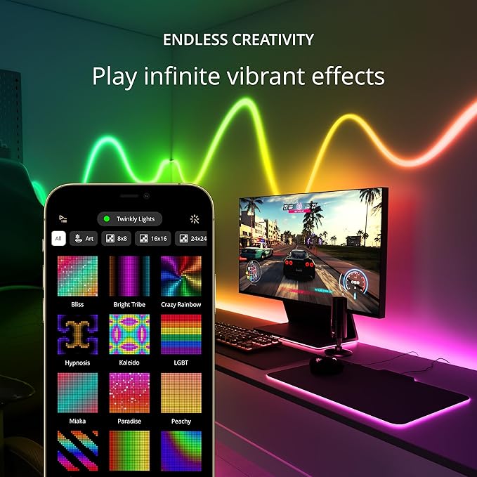 Twinkly Line – Extension Kit App-Controlled Adhesive + Magnetic LED Light Strip with RGB (16 Million Colors) LEDs. Extendable. 5 feet. White Strip. Indoor Smart Home Decoration Light