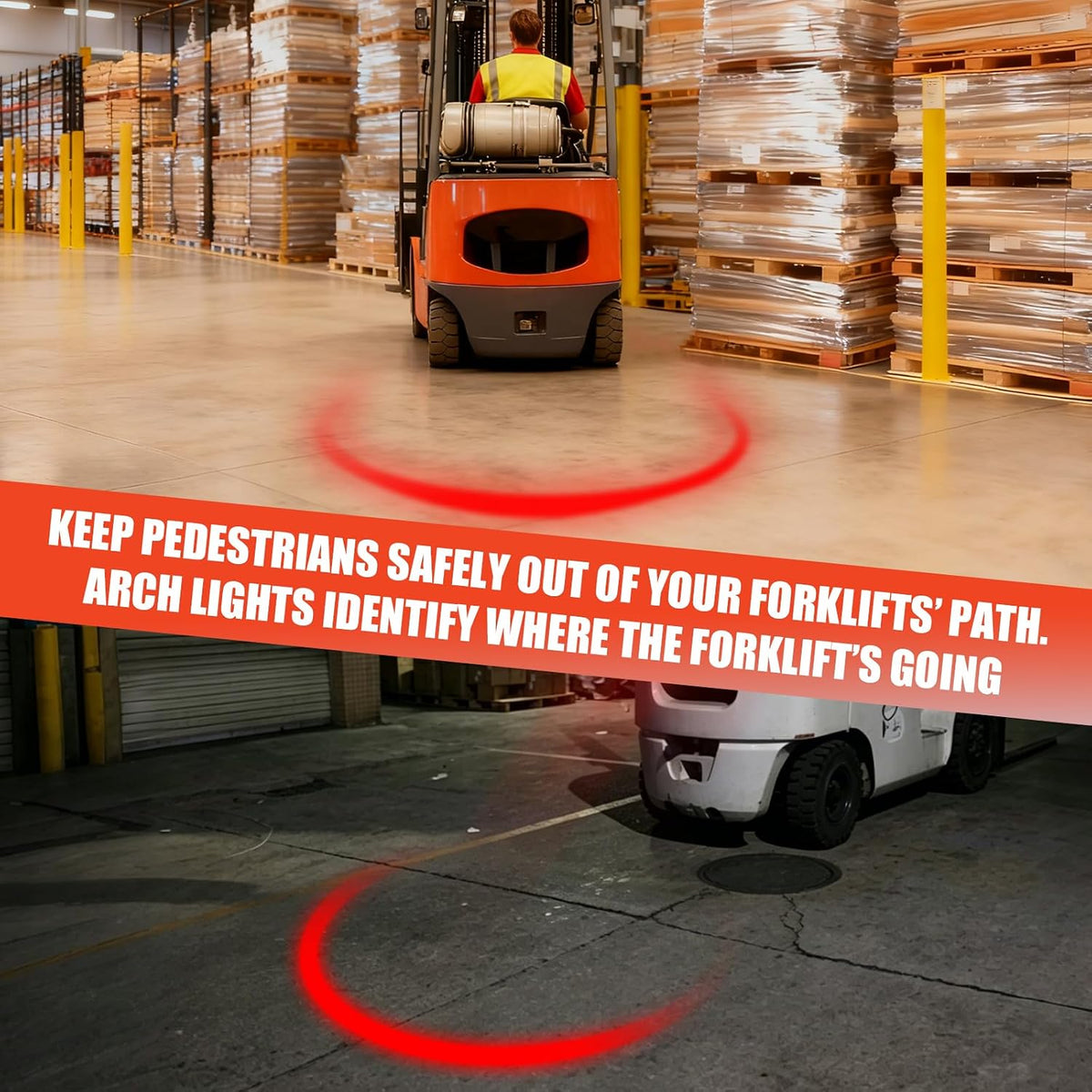 Chelhead LED Forklift Safety Light Red Arc Beam Warning Light High Visibility Pedestrian Spot Light for Industrial Warehouse Forklift Accessories Safety Alert