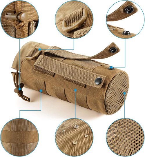 FRTKK Tactical MOLLE Water Bottle Pouch - Drawstring Open Top & Mesh Bottom | Military Hydration Carrier