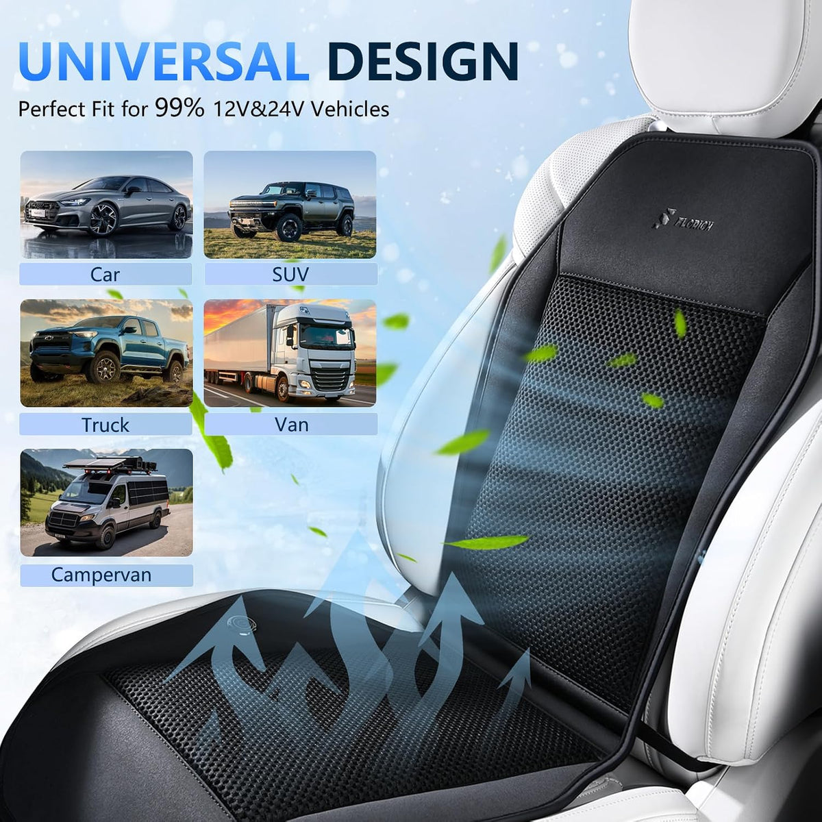 FLORICH Cooling Car Seat Cover Ventilated Car Seat Cushion with 3-Speed Adjustable Universal Fit for Car SUV Truck Van for Summer, Gray