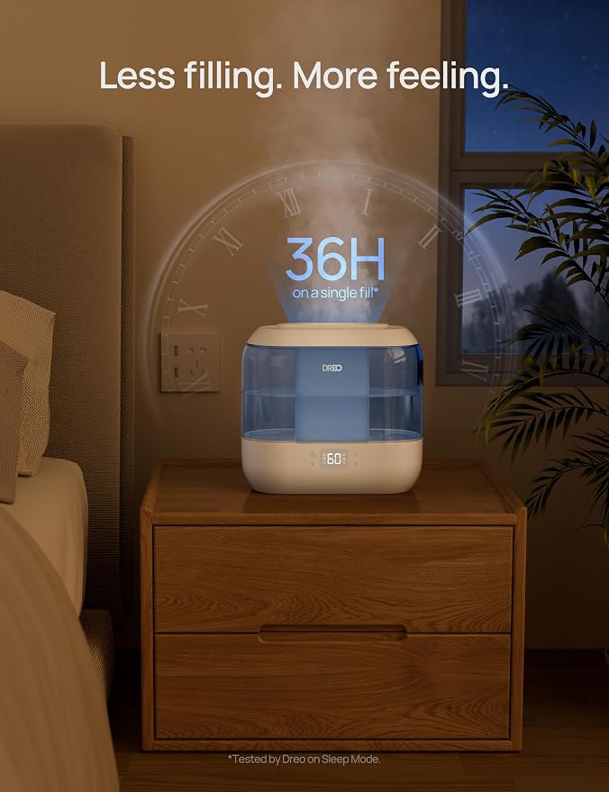 Dreo Smart Humidifiers for Bedroom-Filter Included,Top Fill 4L Humidifier Large Room with 28 dB, 36H Runtime, Touch/APP/Voice Control, Nightlight, Cool Mist Humidifiers for Baby, Plants, Indoor, Blue