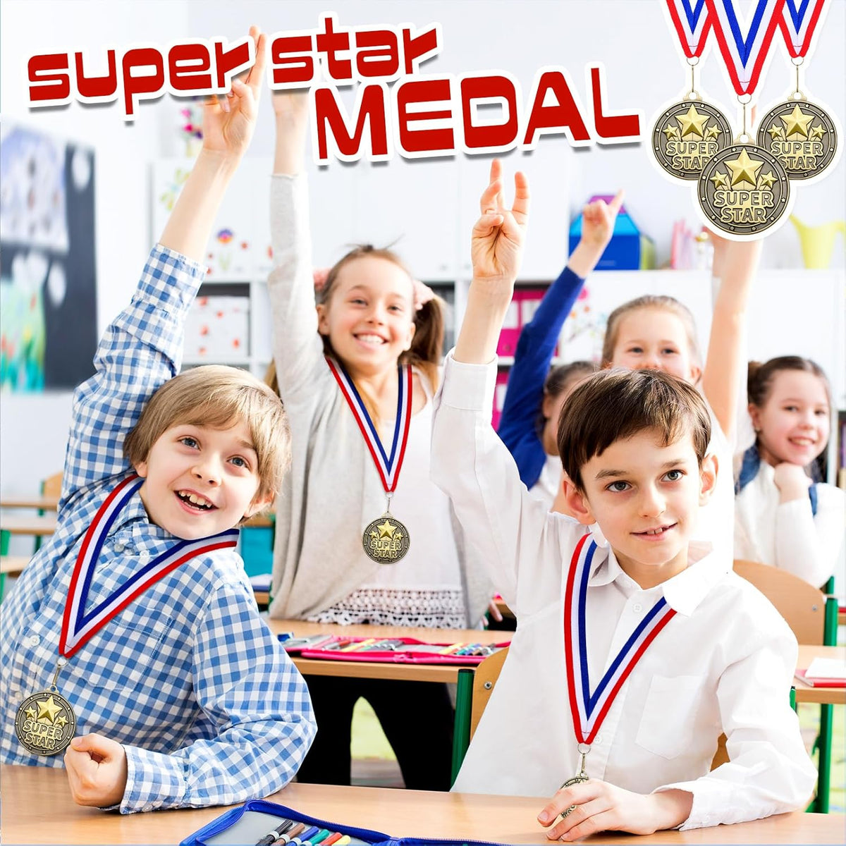 Quelay 30 Pcs Gold Medals - 2'' Metal Trophy Awards with Neck Ribbons for Kids & Adults