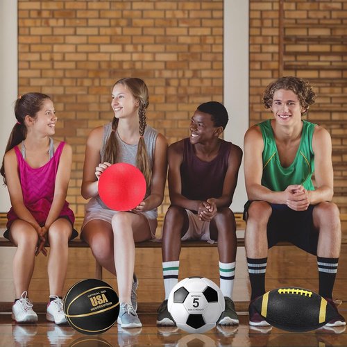 Deekin 12 Pcs Sport Ball Set - Official Size Basketball, Football, Volleyball & More | Includes Bag & Pump