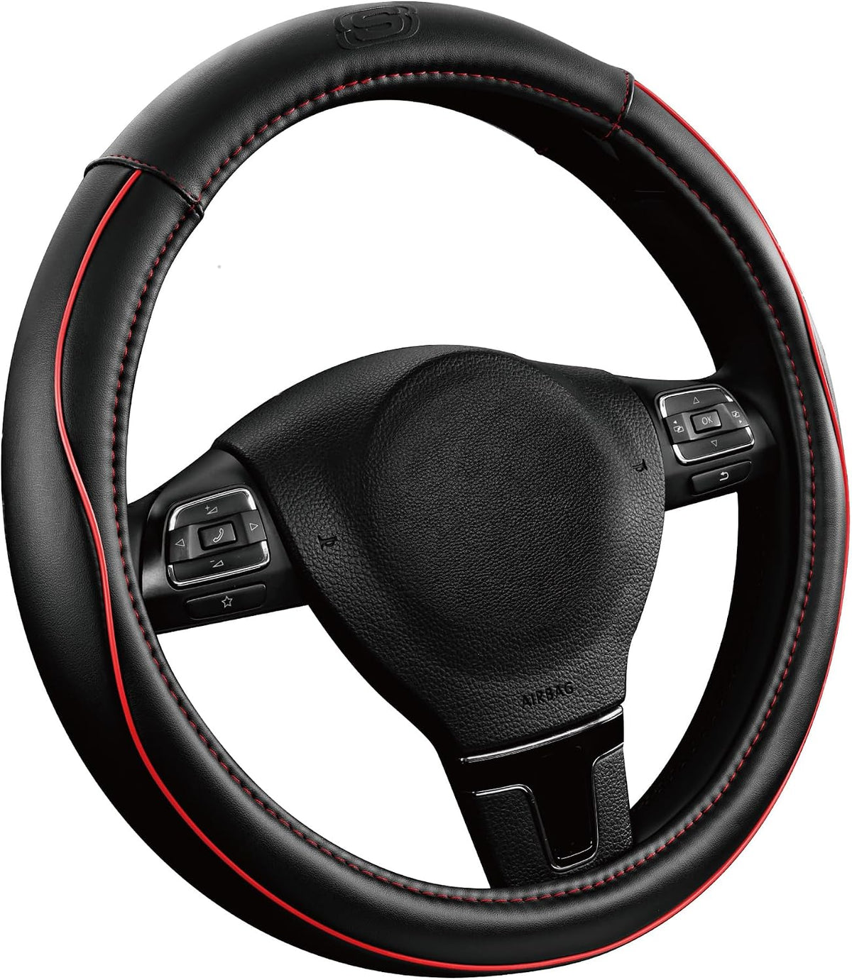 Skechers Memory Foam Steering Wheel Cover,Piping Microfiber Leather Steering Wheel Cover Sporty Universal Fit 14" 1/2-15" Car Wheel Protector for Men Women Fit Suvs,Vans,Sedans,Car,Trucks,Black