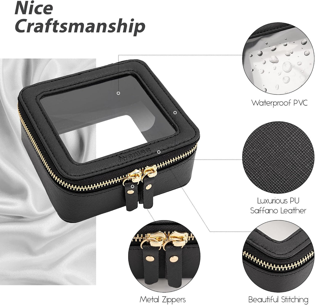 Aveniee Clear Makeup Bag Small, Mini Travel Toiletry Bag Cosmetic Bags TSA Approved, Clear Makeup Case Pouch with Zipper, Car Organizer Essentials for Women Men,Black