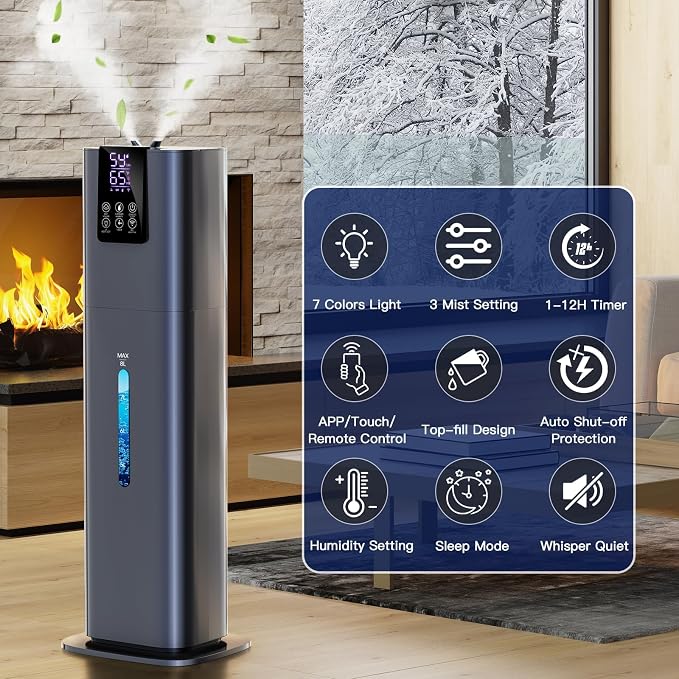 Smart Humidifiers Large Room Bedroom Home, 2.11Gal(8L) Quiet Top Fill Cool Mist Humidifier, Smart App & Remote Control, 3 Speed Humidifier with 360° Nozzle, Humidity Setting for Baby Office(Blue)