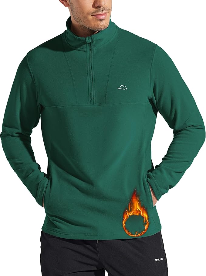 Willit Men's Winter Shirts Fleece Pullover with Pocket Quarter Zip Cold Weather Golf Hiking Casual Warm Shirts Long Sleeve