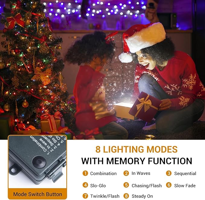 Battery Operated Christmas Lights-132FT 300 LED 8 Modes Outdoor/Indoor Waterproof Fairy Lights, Decorative Light Strings for Wedding Party Bedroom Roof Garden Halloween Thanksgiving Holiday,Multicolor