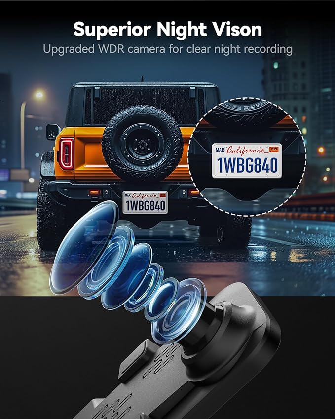 WOLFBOX G840S 12" 4K Mirror Dash Cam Backup Camera, 5.8GHz WiFi Smart Rearview