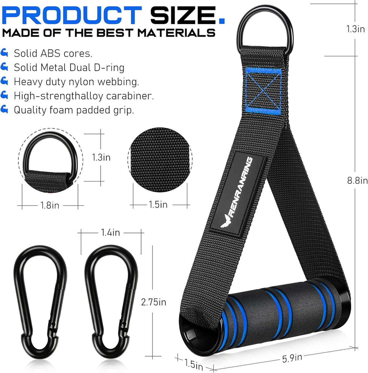 Renranring Gym Exercise Handles - Replacement Attachments for Cable Machines & Resistance Bands | Durable Workout Accessories