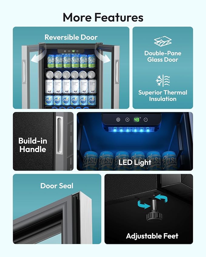 EUHOMY Beverage Refrigerator and Cooler, 128 Can Mini fridge with Glass Door, Small Refrigerator with Removable Shelves for Soda Beer or Wine, Perfect for Home/Bar/Office, Silver