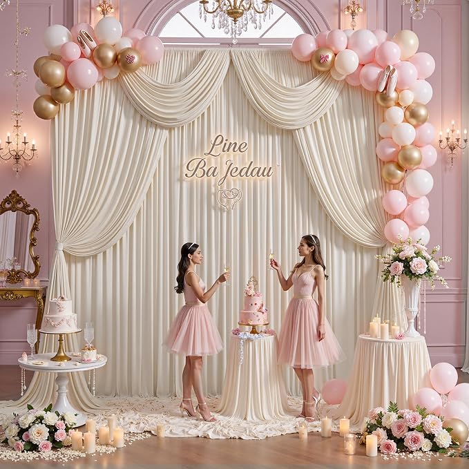 50ft x 15ft Beige Backdrop Curtains