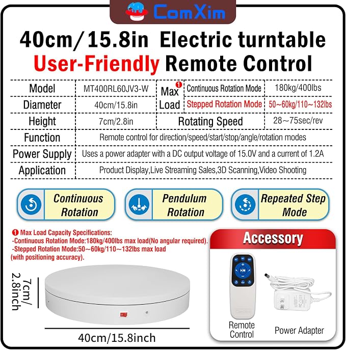 15.8In Remote Motorized Electric Turntable Rotating Display Stand Rotating