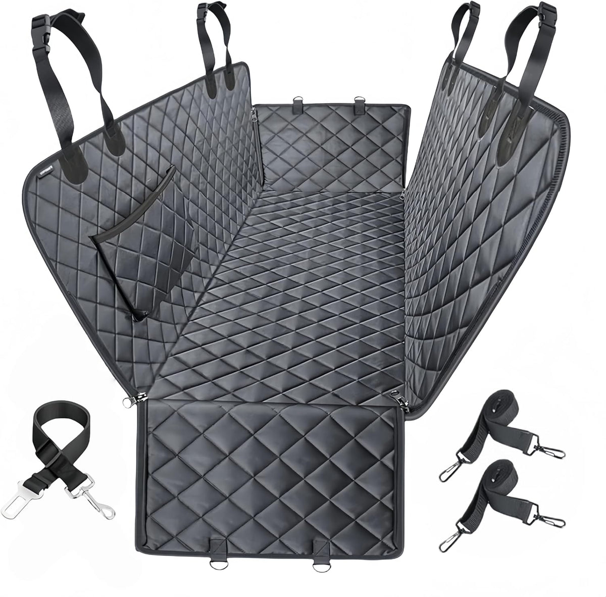 Dog Car Seat Cover for Back Seat,Heavy Duty Dog Hammock for Car with Side Flap,100% Waterproof Pet Backseat Cover, Anti-Scratch Nonslip Pet Seat Protector for Cars Trucks and SUV (Black with Orange)