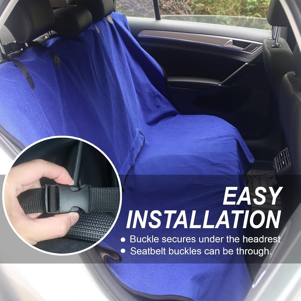 Sweat Towel Car Seat Cover Protector Front Seats for Gym Workout, Running, Swimming, Beach and Hiking, Waterproof Universal Seat Cover for Car, Trucks, Van & SUV (1, Blue, Rear Seat)