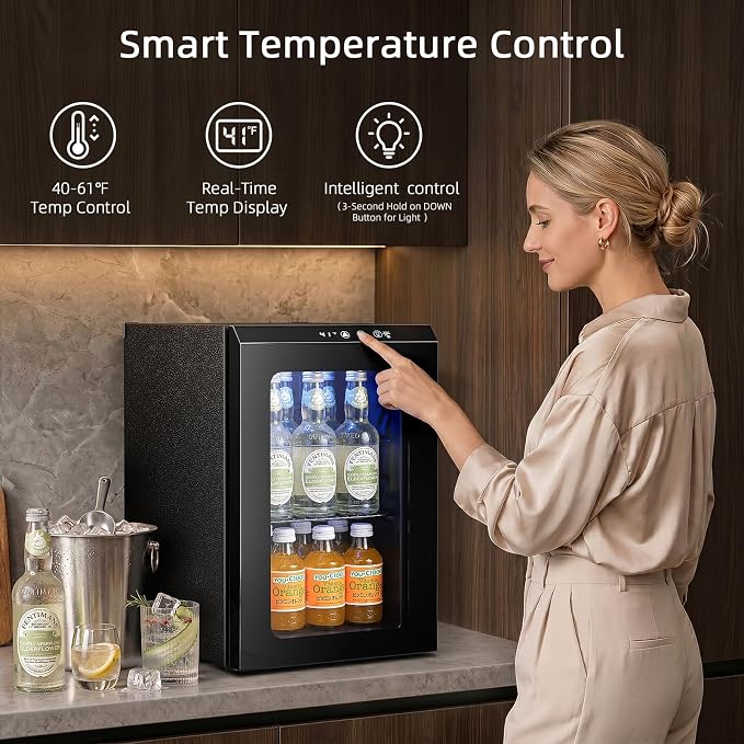 Antarctic Star 18L Mini Fridge Cooler 24Can, Beverage Refrigerator with Quiet Compressor, LED Light,Freestanding Small Fridge with Electronic Temperature Control for Home and Bar(40-61 ℉)
