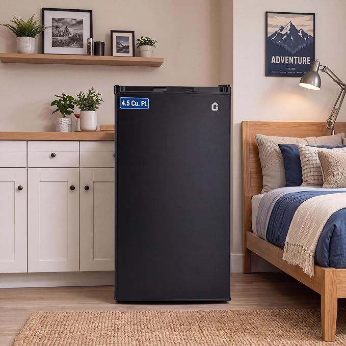 4.5 cu ft Mini Fridge Freezer, Energy-Efficient, Quiet, Adjustable Shelves | Single door, compact, for dorm, office, bedroom, kitchen, and bar use