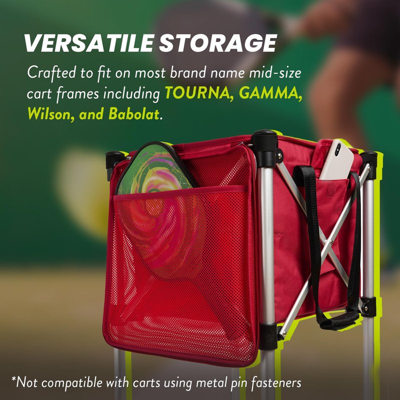 Racket Pets The Ball Tote - Replacement Bag for Tennis and Pickleball Pro Teaching Cart Hopper, Large Tote Bag For 150 Tennis Balls or 100 Pickleballs, Frame Not Included, (Red)