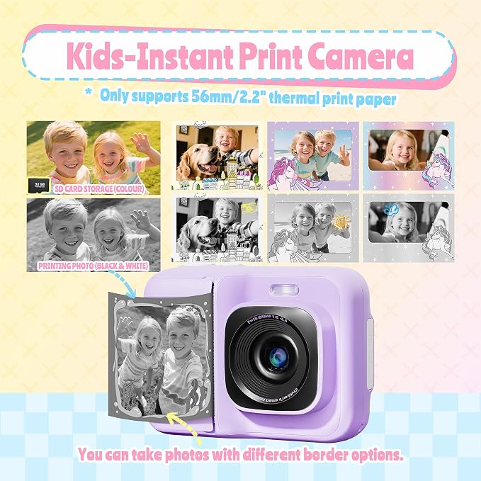Instant Print Camera for Kids, Christmas Birthday Gifts for Girls Boys Age 3-12